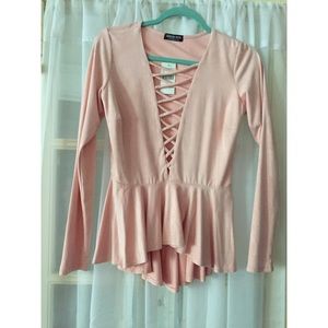 Fashion nova lattice front peplum top suede-like